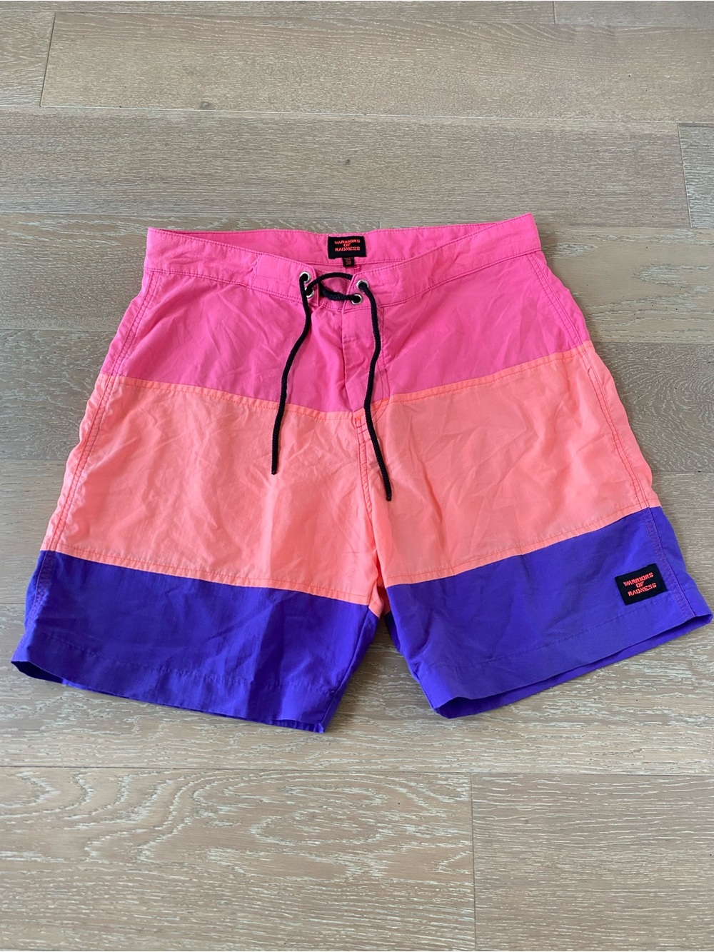 Warriors of Radness board stripe retro Colorblock neon swim trunks size 30